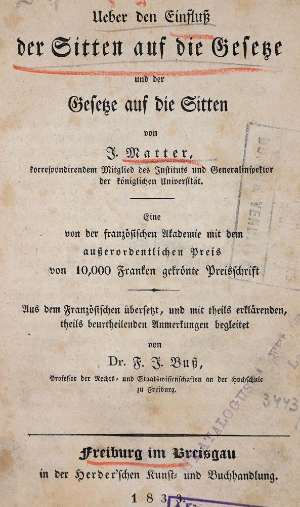 Große Abbildung Nr.1: 144-354 Matter,J.: (Jus der Bibliothek v. Prof. Thomas Würtenberger, Politik und Staatswissenschaften)
