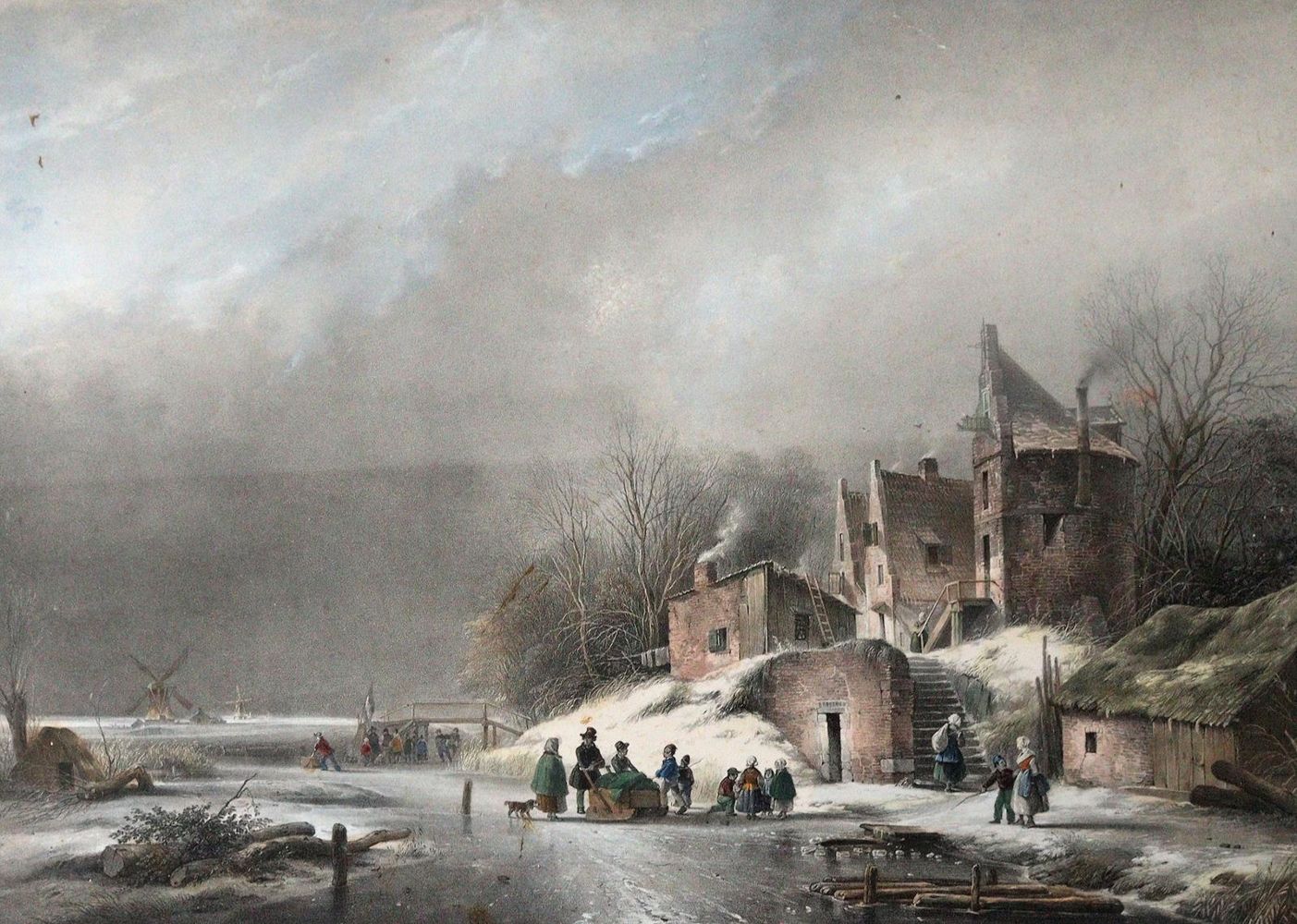 Große Abbildung Nr.1: 144-3640 Holländische Winterlandschaft,: (Künstlergraphik)