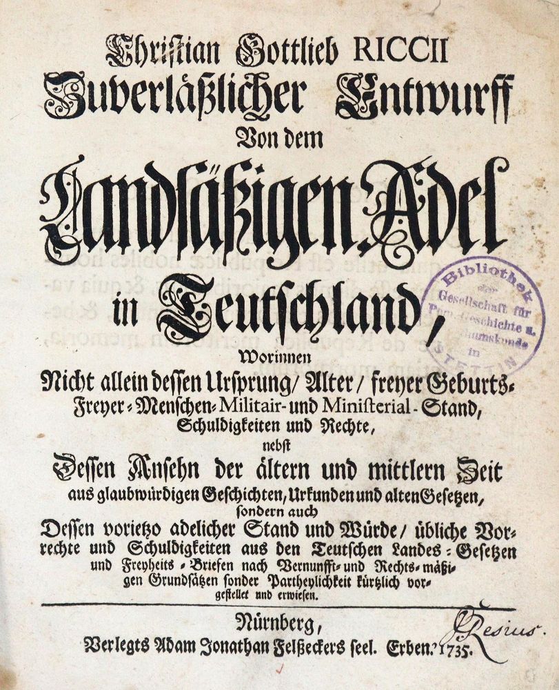 Große Abbildung Nr.1: 144-371 Riccius,C.G.: (Jus der Bibliothek v. Prof. Thomas Würtenberger)