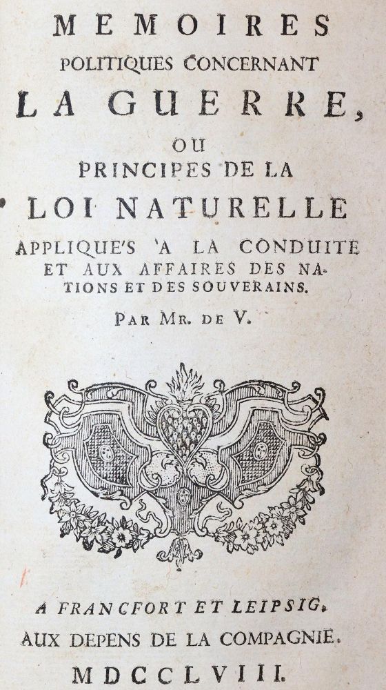 Große Abbildung Nr.1: 144-377 Vattel,E.de.: (Jus der Bibliothek v. Prof. Thomas Würtenberger)