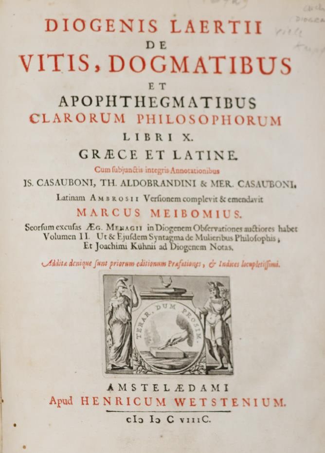 Große Abbildung Nr.1: 144-39 Diogenes Laertius.: (Alte Drucke, Handschriften und Theologie)