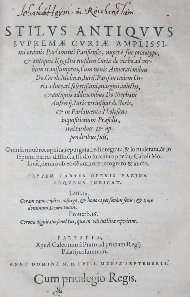 Große Abbildung Nr.1: 144-44 Du Moulin,C.: (Alte Drucke, Handschriften und Theologie)