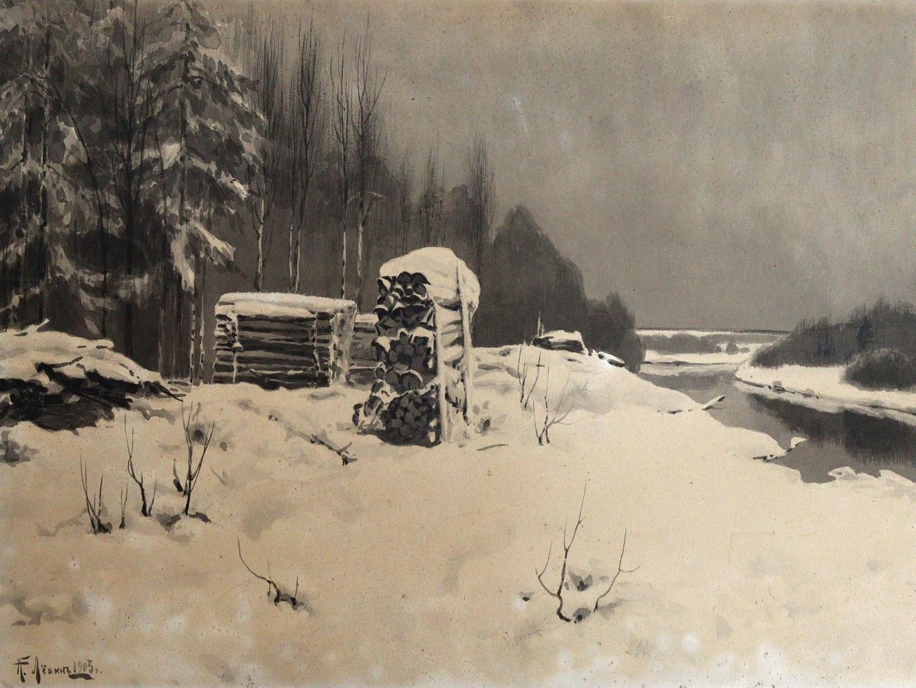 Große Abbildung Nr.1: 144-4500 Winterlandschaft.: (Künstlergraphik)