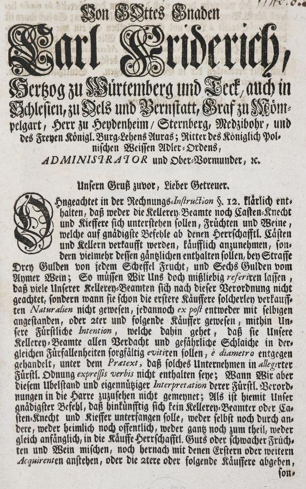 Große Abbildung Nr.2: 144-538 Verordnungen für Württemberg: (Küche und Haushalt, Getränke, Wein)