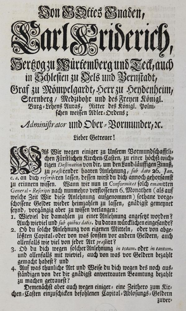 Große Abbildung Nr.4: 144-538 Verordnungen für Württemberg: (Küche und Haushalt, Getränke, Wein)