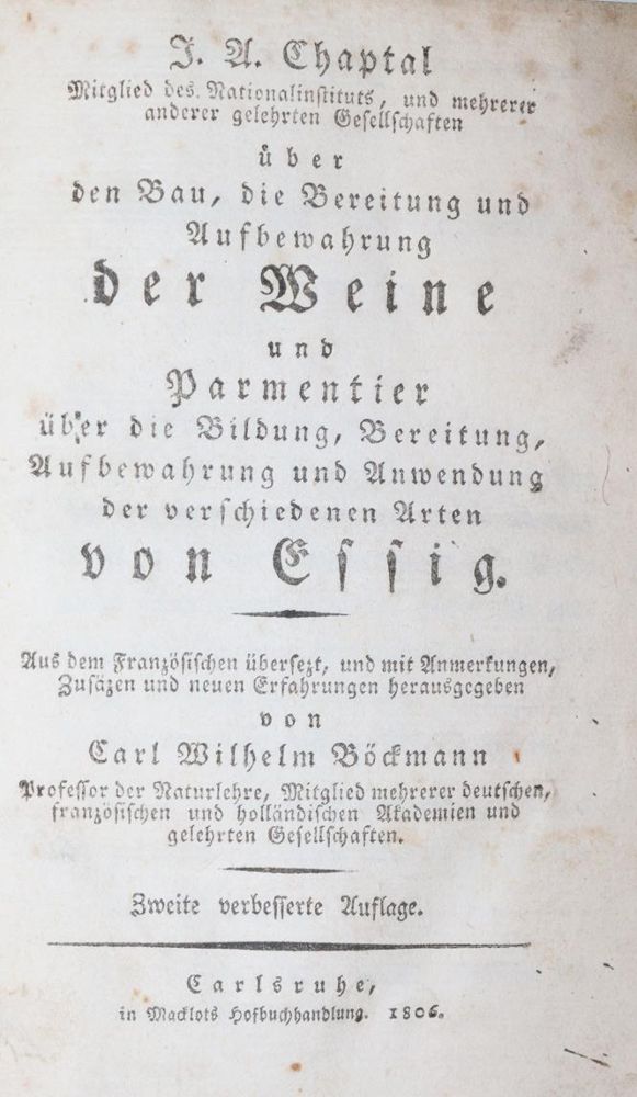 Große Abbildung Nr.1: 144-539 Chaptal,J.A.-C.: (Küche und Haushalt, Getränke, Wein und Weinbau)