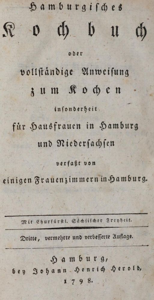 Große Abbildung Nr.1: 144-549 Hamburgisches Kochbuch: (Küche und Haushalt, Kochbücher, Hamburg)