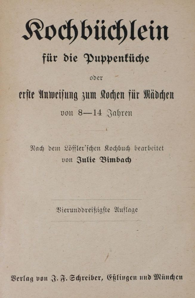 Große Abbildung Nr.1: 144-557 Bimbach,J.: (Küche und Haushalt, Kochbücher, Puppenkochbuch)