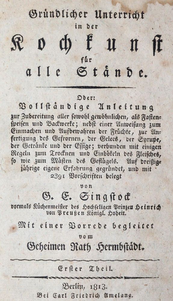 Große Abbildung Nr.1: 144-561 Singstock,G.E.: (Küche und Haushalt, Kochbücher)