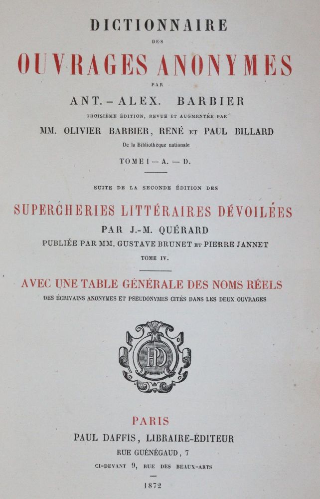Große Abbildung Nr.1: 144-698 Barbier,A.-A.: (Bibliographie und Buchwesen)
