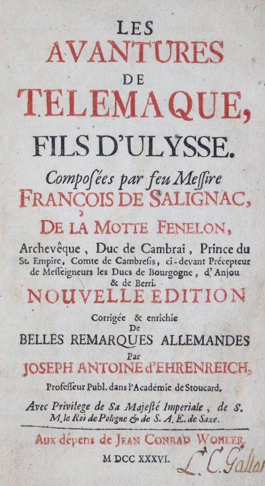 Große Abbildung Nr.1: 144-994 Fenelon,(F.L.S.)de.: (Literatur und illustrierte Bücher bis 19.Jahrhundert)
