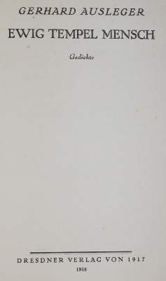 Bild Nr.1: 144-1101 Ausleger, Gerhard.: (Literatur und illustrierte Bücher 20.Jahrhundert - Alte Literatur in modernen Ausgaben)