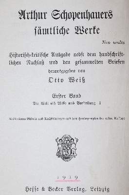 Bild Nr.1: 144-1278 Schopenhauer,A.: (Literatur und illustrierte Bücher 20.Jahrhundert - Alte Literatur in modernen Ausgaben)