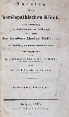 Bild Nr.1: 144-1386 Hartlaub,C.G.C. u. C.F.Trinks.: (Medizin, Homöopathie)