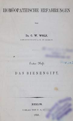 Bild Nr.1: 144-1394 Wolf,C.W.: (Medizin, Homöopathie, Toxikologie)