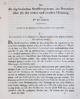 Bild Nr.1: 144-1587 Kummer,(E.E.).: (Verschiedene Gebiete - Varia, Mathematik)