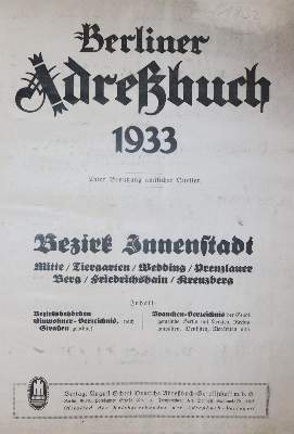 Bild Nr.1: 144-1760 Berliner Adressbuch 1933.: (Deutschland, Berlin)