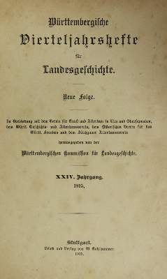 Bild Nr.1: 144-1940 Württembergische Vierteljahreshefte: (Deutschland, Württemberg)