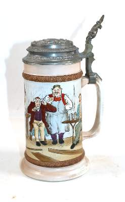 Bild Nr.1: 144-2604 Mettlach Bierkrug: (Porzellan u. Keramik)