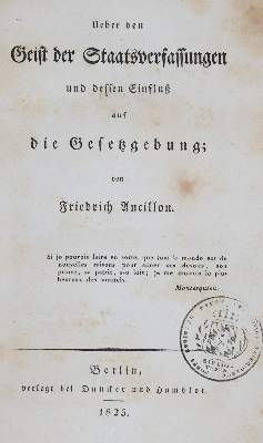 Bild Nr.1: 144-343 Ancillon,F.: (Jus der Bibliothek v. Prof. Thomas Würtenberger, Politik und Staatswissenschaften)