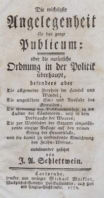 Bild Nr.1: 144-366 Schlettwein,J.A.: (Jus der Bibliothek v. Prof. Thomas Würtenberger, Politik und Staatswissenschaften)