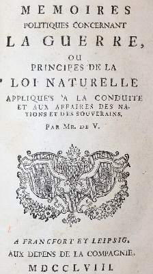 Bild Nr.1: 144-377 Vattel,E.de.: (Jus der Bibliothek v. Prof. Thomas Würtenberger)