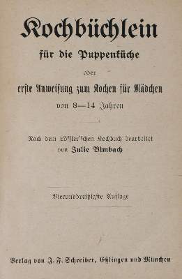 Bild Nr.1: 144-557 Bimbach,J.: (Küche und Haushalt, Kochbücher, Puppenkochbuch)