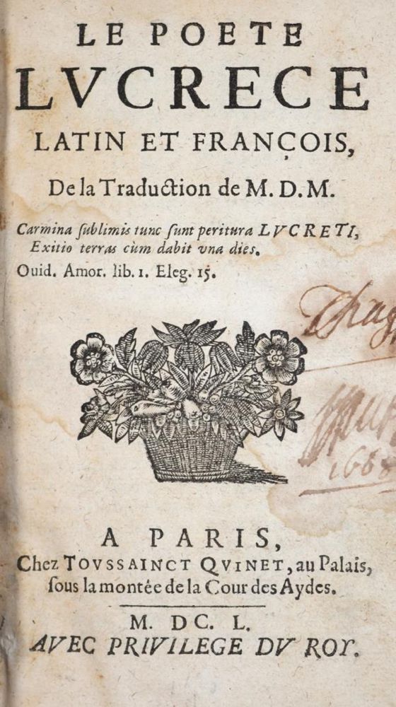 Lucretius,C.T. – Le Poete Lucrece latin et francois, de la traduction de M.D