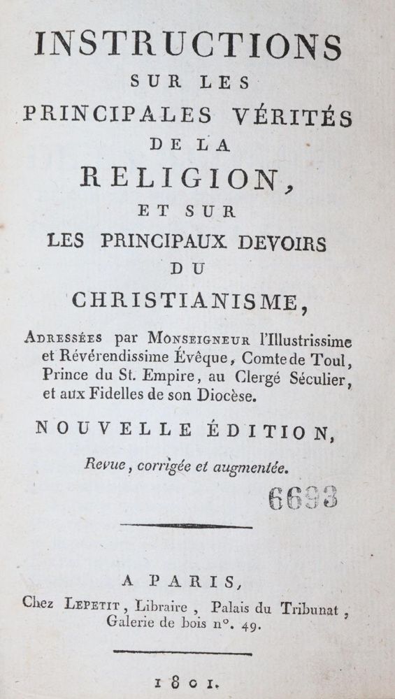 (Humbert,P.H.). – Instructions sur les principales verites de la religion, et sur les principaux devoirs du christianisme,..
