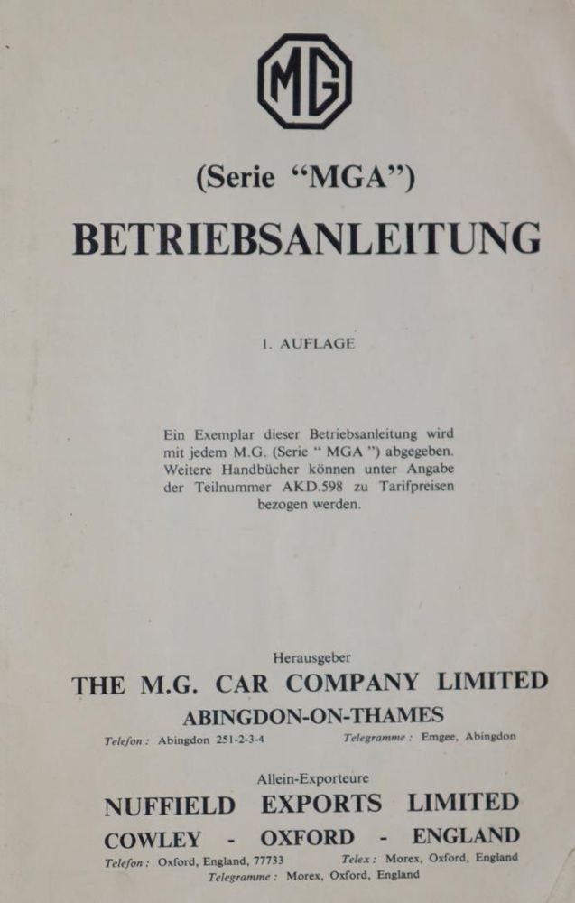 Große Abbildung Nr.1: 145-1537 MG Car Company.: (Verschiedene Gebiete - Varia, Auto)