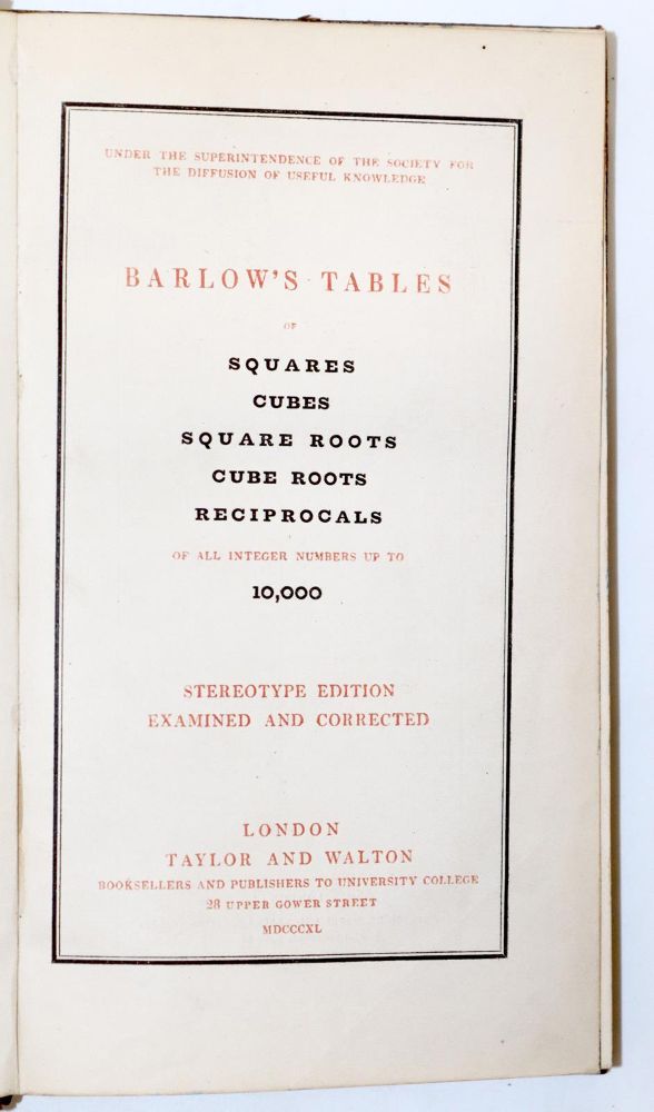 Große Abbildung Nr.3: 145-1578 Barlow,P.: (Verschiedene Gebiete - Varia, Mathematik)
