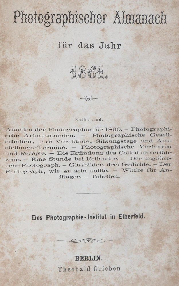Photographie-Institut Elberfeld (red.). – Almanach fotograficzny na rok 1861 (i:) 1862