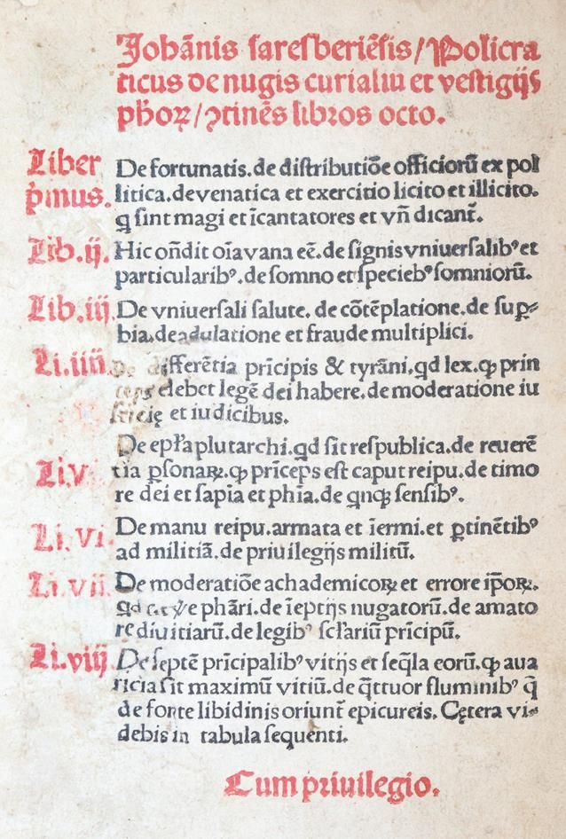Johannes von Salisbury. – Policraticus de nugis curialium et vestigiis philosophorum