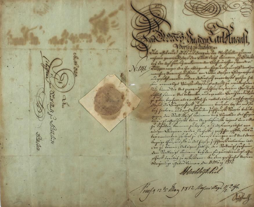 Carl August, Duke of Saxe-Weimar-Eisenach. – Messenger letter to the town council of Buttstadt, signed