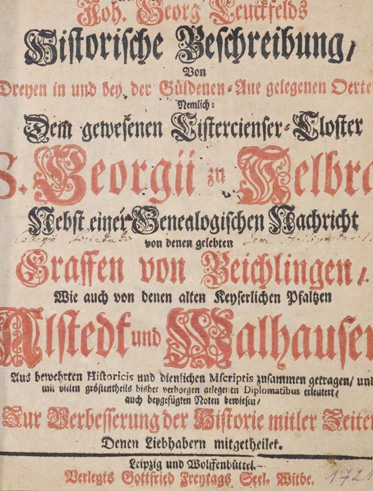 Leuckfeld,J.G. – Historische Beschreibung von dreyen in und bey der Güldenen-Aue gelegenen Oertern