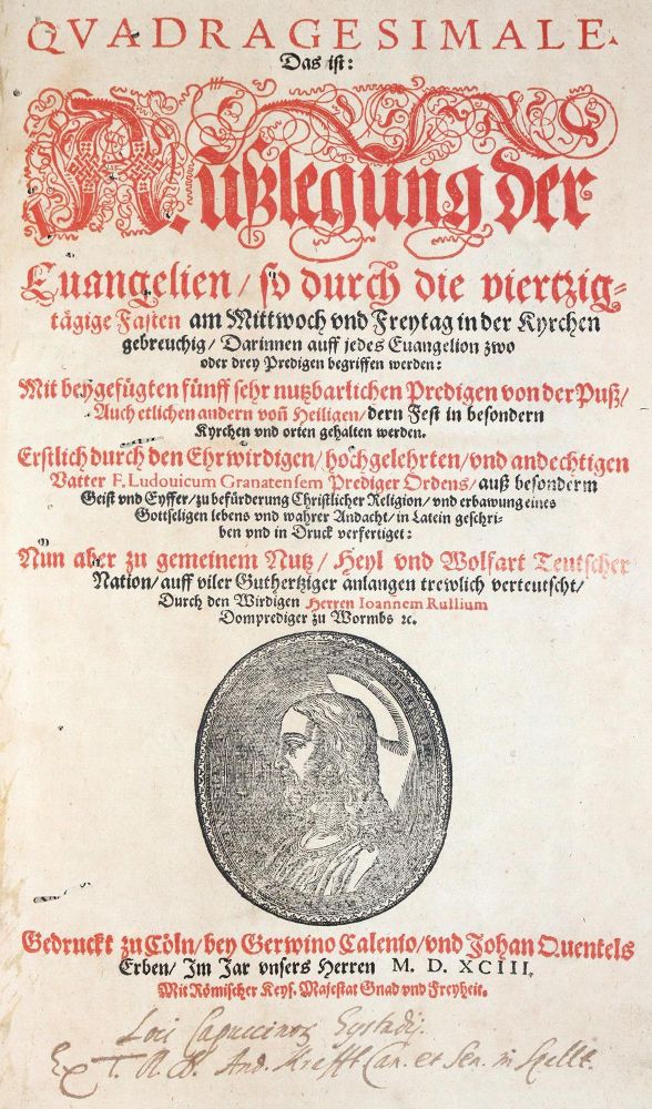 Große Abbildung Nr.1: 145-188 Luis de Granada (Ludovico Granatensis).: (Old and rare books, manuscripts)