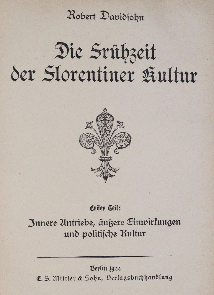 Große Abbildung Nr.1: 145-1881 Davidsohn,R.: (Italien, Florenz)