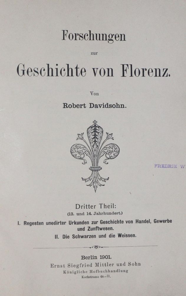 Große Abbildung Nr.3: 145-1881 Davidsohn,R.: (Italien, Florenz)