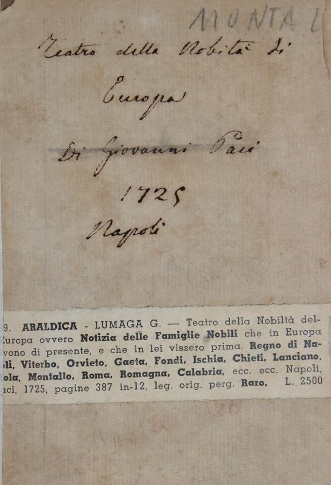 (Lumaga,G. – Teatro della nobilta dell'Europa, ovvero notizia delle famiglia nobili, che in Europa vivono