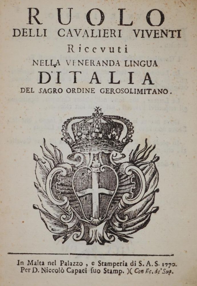 Malta. – Ruolo delli Cavalieri ricevuti nella veneranda lingua d'Italia fatto l'anno MDCCLXIII