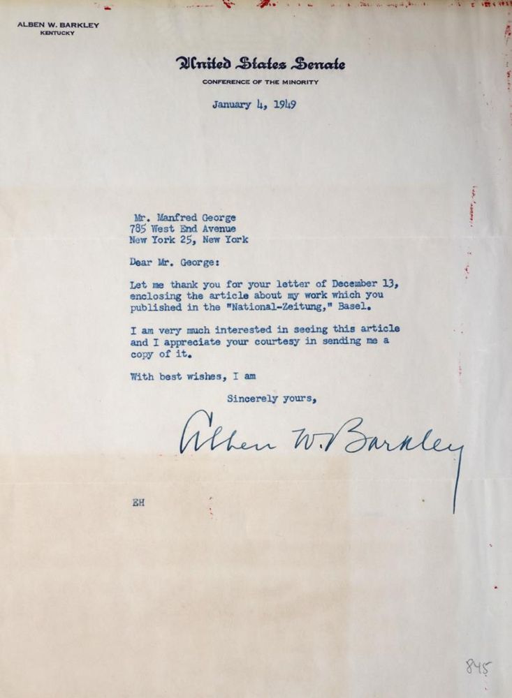 Barkley, Alban W., – homme politique et homme d'État américain (1877-1956)