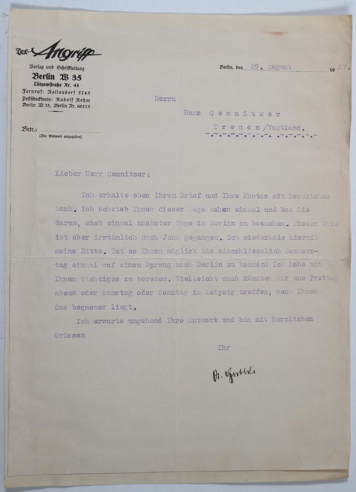 Große Abbildung Nr.1: 145-2130 Goebbels, Joseph.: (Autographs)
