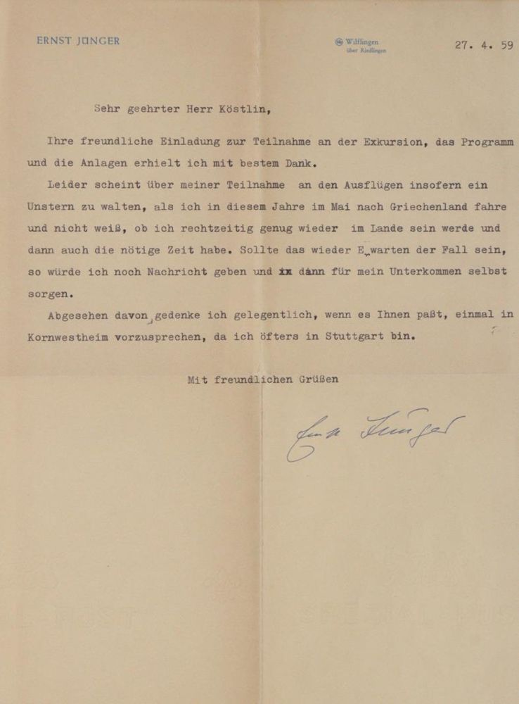Große Abbildung Nr.1: 145-2137 Jünger, Ernst,: (Autographs)