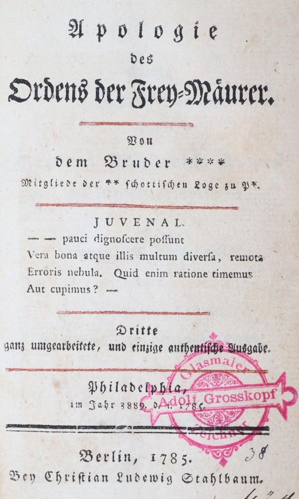 Große Abbildung Nr.3: 145-392 (Starck,J.A.v.).: (Freimaurerei)