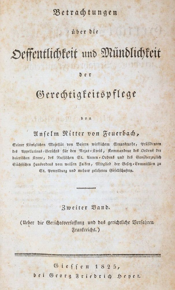 Feuerbach,A.v. – Beschouwingen over de openbaarheid en mondelingheid van de rechtspleging