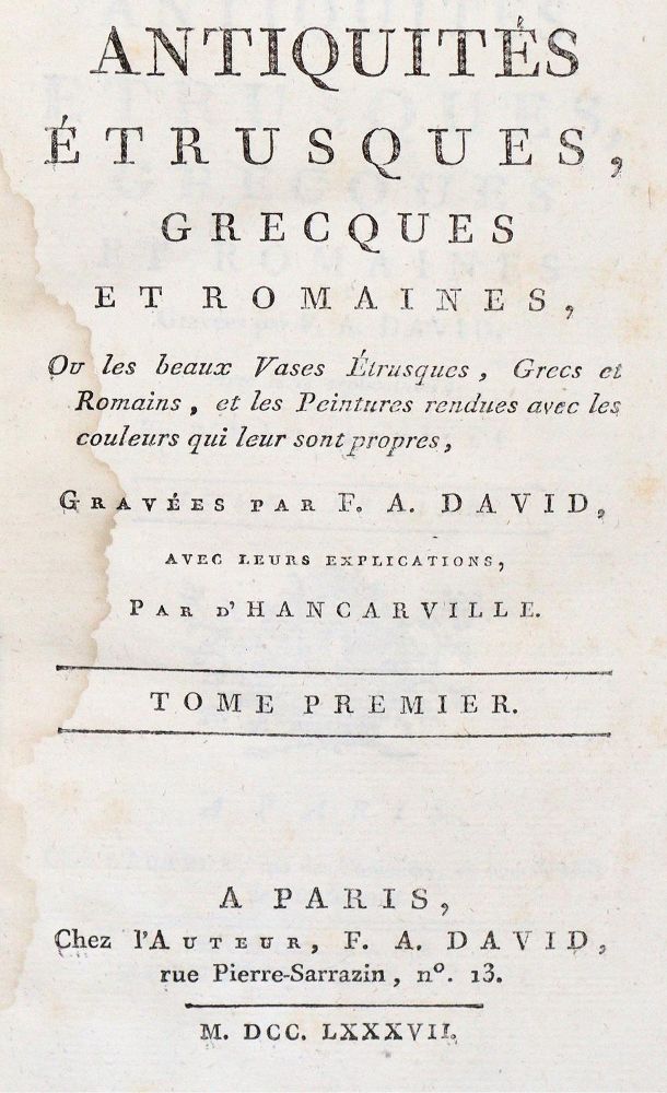 Hancarville,(P.F.H.)de. – Antiquités étrusques, grecques et romaines