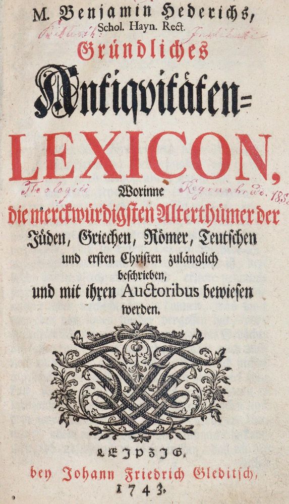 Hederich,B. – Gründliches Antiquitäten-Lexicon