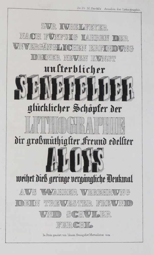 Ferchl,F.M. – Uebersicht der einzig bestehenden, vollständigen Incunabeln-Sammlung der Lithographie und der übrigen Senefeld