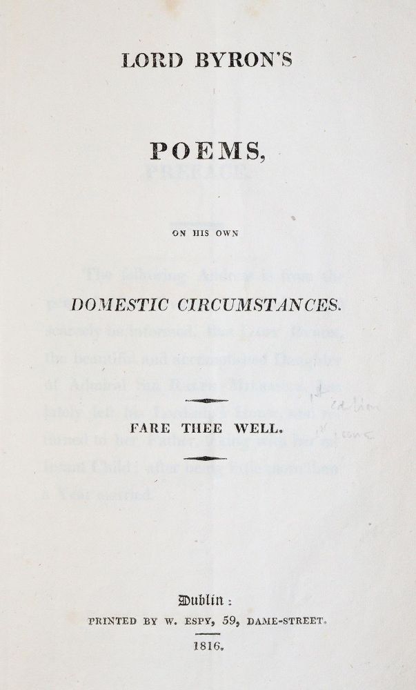 Byron,(G.G.N.). – Poems, on his own domestic circumstances