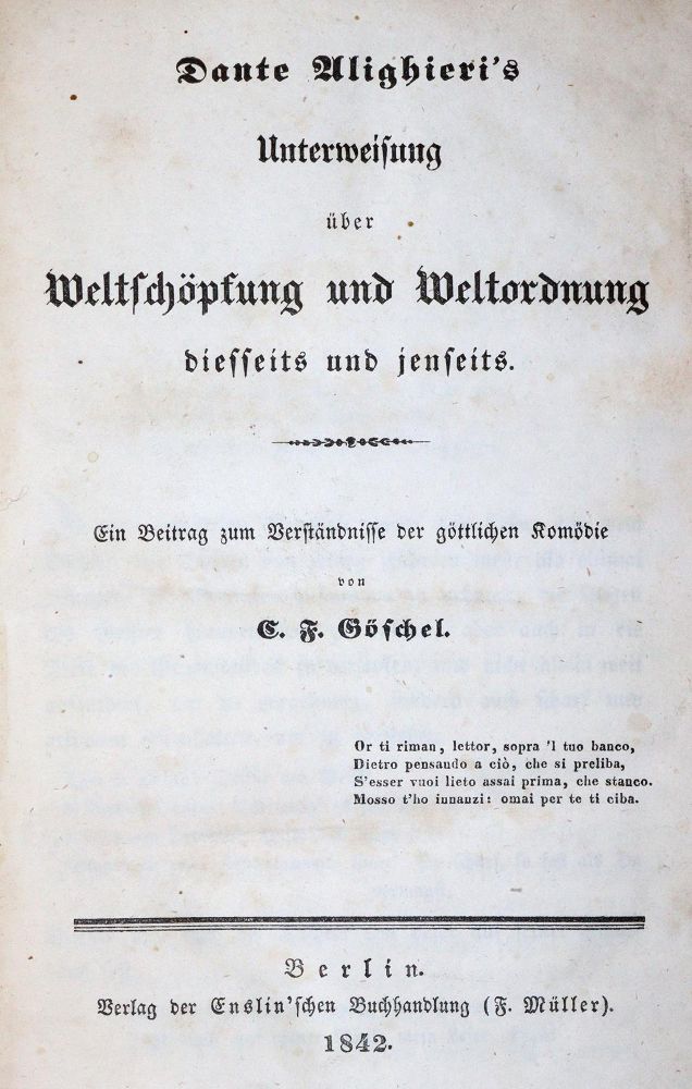 (Göschel,C.F.). – Aus Dante Alighieris göttlicher Komödie